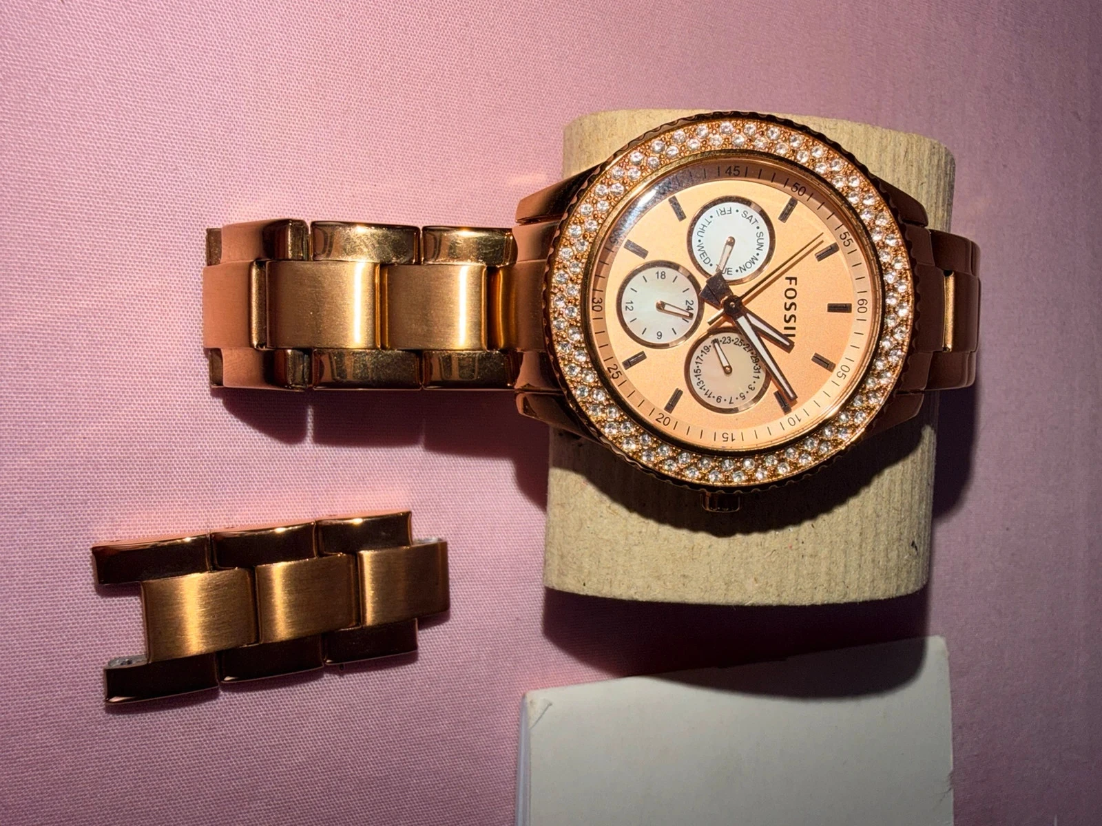 Fossil dameshorloge roze goud Strass Doos + schakels – photo 17